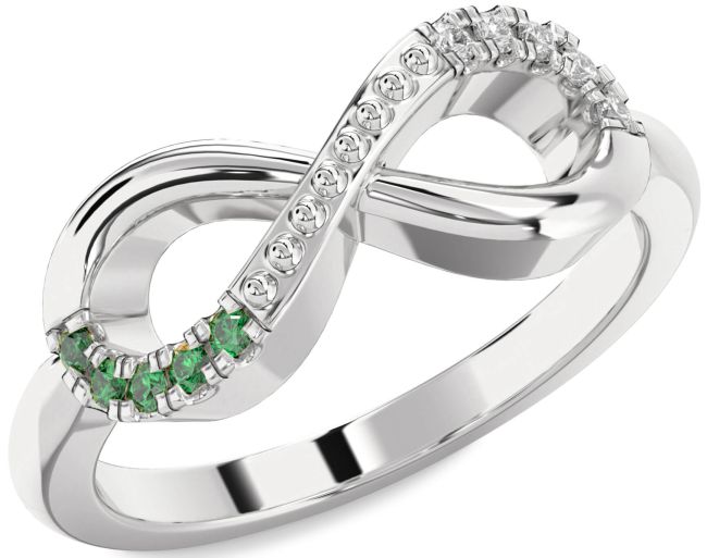 Diamond & Emerald White Gold Infinity Round Promise Ring