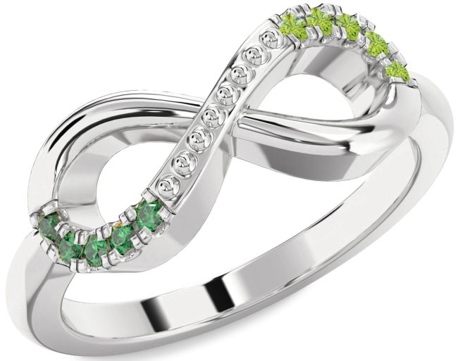 Emerald & Peridot Silver Infinity Round Promise Ring
