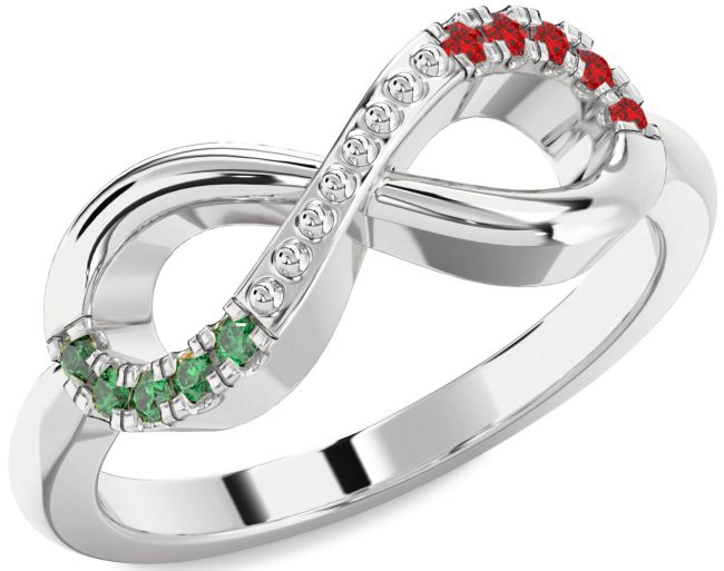 Emerald & Ruby Platinum Infinity Round Promise Ring