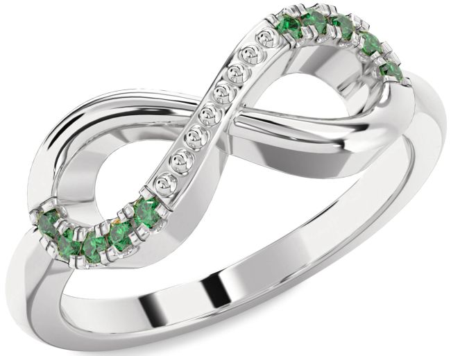 Emerald Silver Infinity Round Ring