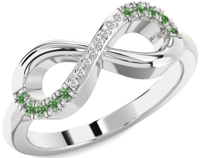 Green Diamond White Gold Infinity Round Ring