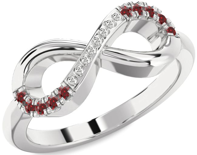 Garnet Platinum Infinity Round Ring