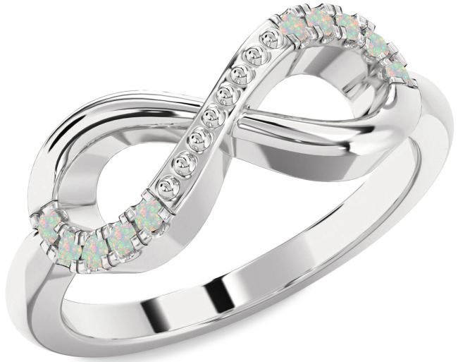 Opal White Gold Infinity Round Ring