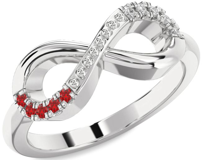 Diamond & Ruby Silver Infinity Round Promise Ring