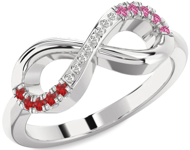 Ruby & Pink Sapphire Silver Infinity Round Promise Ring