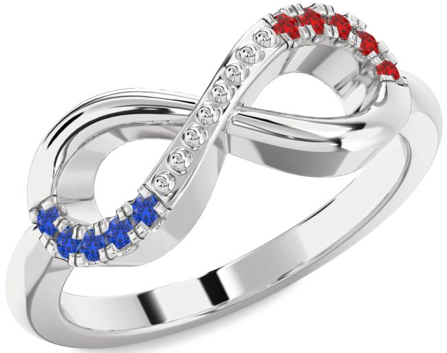 Blue Sapphire & Ruby Silver Infinity Round Promise Ring