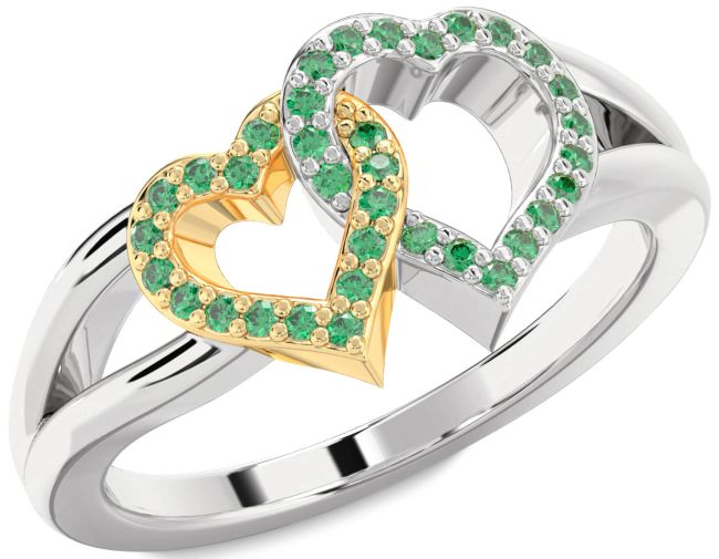 Emerald Silver & 10K gold Heart Ring