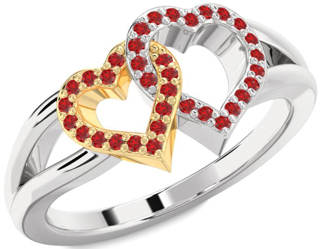Ruby Gold Silver Heart Ring