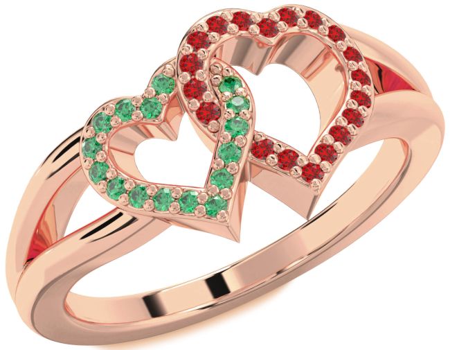 Emerald & Ruby Rose Gold Heart Promise Ring