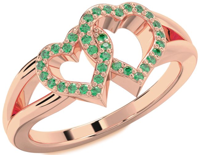 Emerald Rose Gold Silver Heart Ring