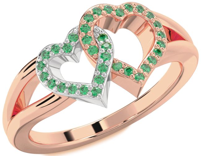 Emerald Rose Gold Silver Heart Ring