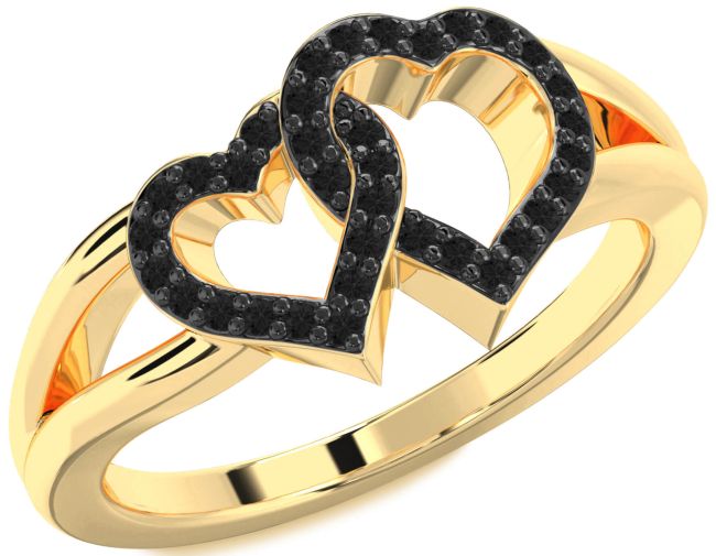 Black Diamond Gold Heart Ring