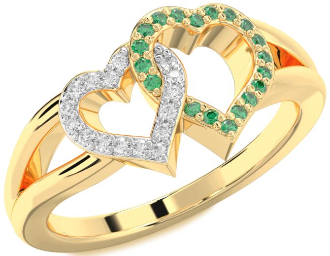 Emerald & Diamond Gold Heart Promise Ring