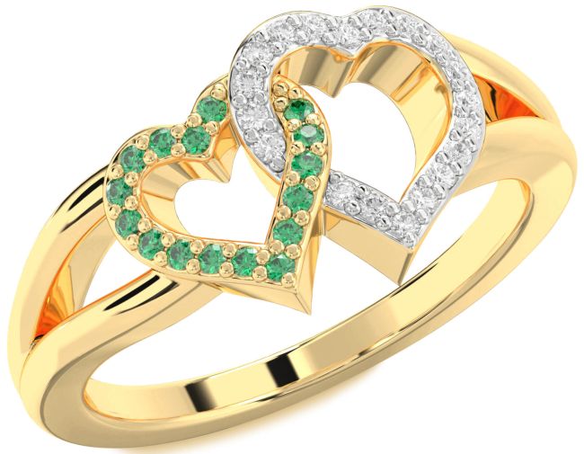 Diamond & Emerald Gold Heart Promise Ring