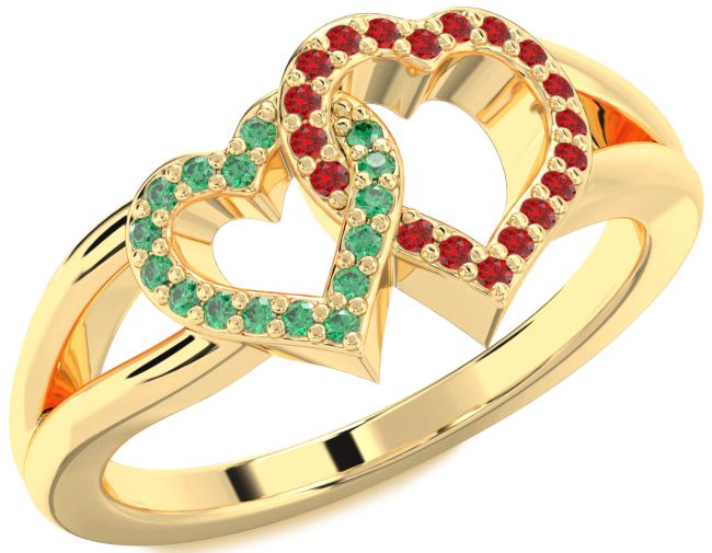 Emerald & Ruby Gold Heart Promise Ring