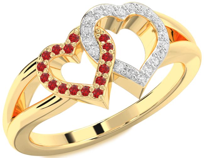 Diamond & Ruby Gold Heart Promise Ring
