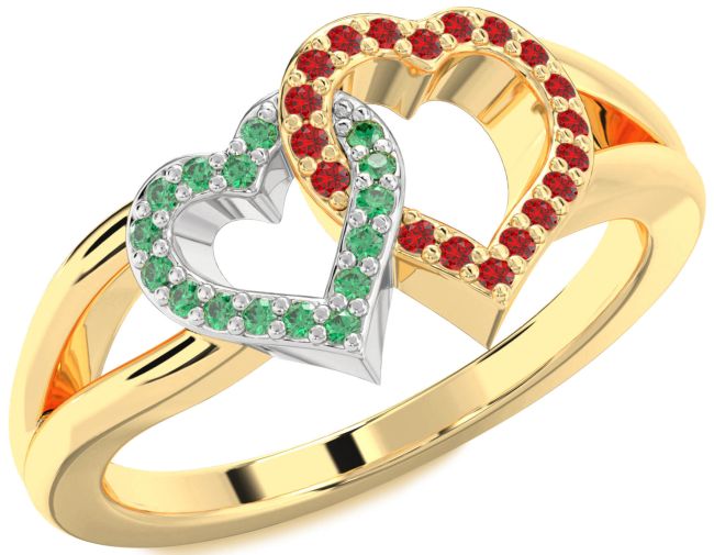 Emerald & Ruby Gold Silver Heart Promise Ring