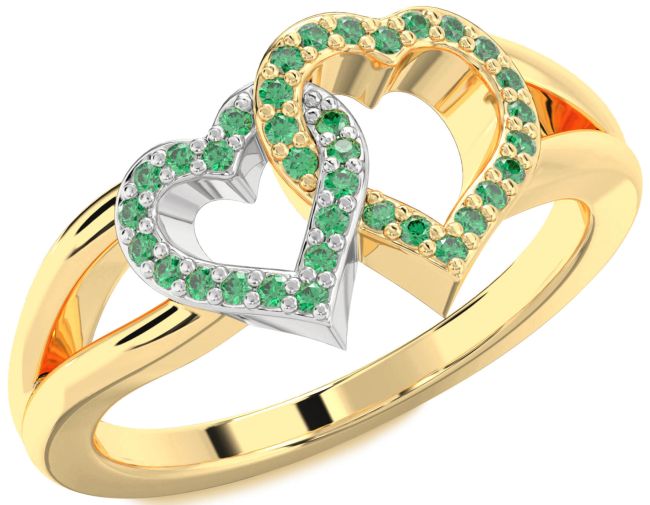 Emerald Gold Silver Heart Ring