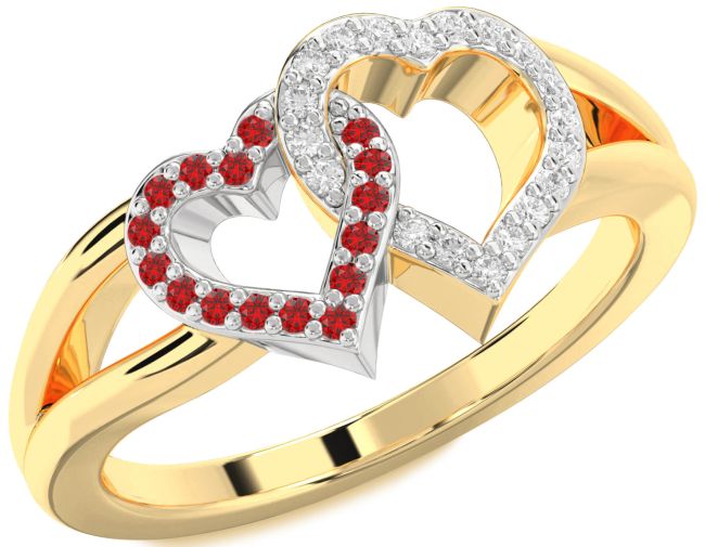 Diamond & Ruby Gold Silver Heart Promise Ring