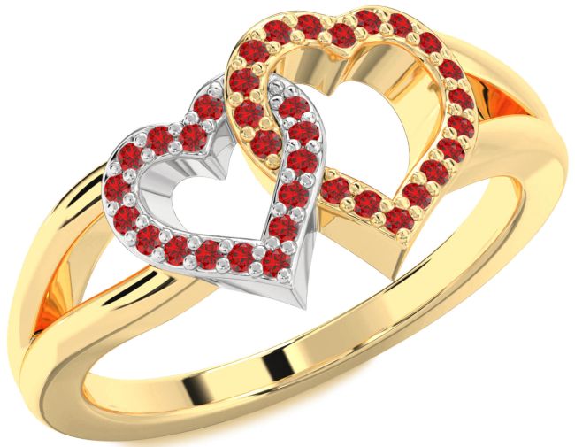 Ruby Gold Silver Heart Ring