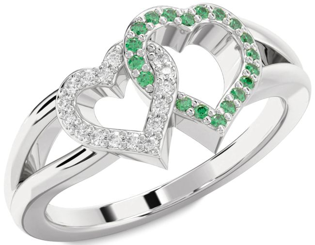 Emerald & Diamond Platinum Heart Promise Ring