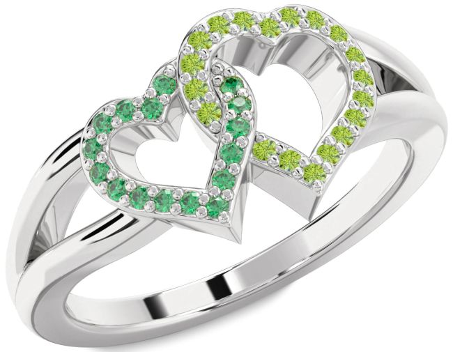 Emerald & Peridot Silver Heart Promise Ring