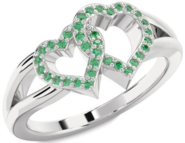 Emerald Platinum Heart Ring
