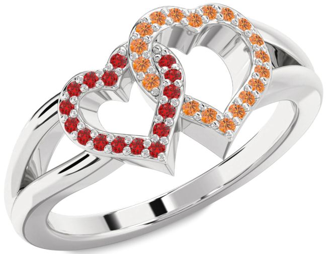 Ruby & Citrine Silver Heart Promise Ring