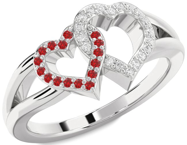 Diamond & Ruby Silver Heart Promise Ring