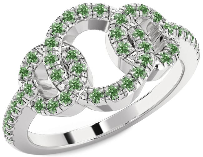Green Diamond Silver Infinity Circle Ring