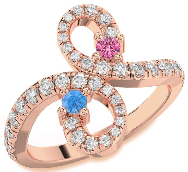 Diamond Rose Gold Silver Infinity Round Two Stone Pave Promise Ring