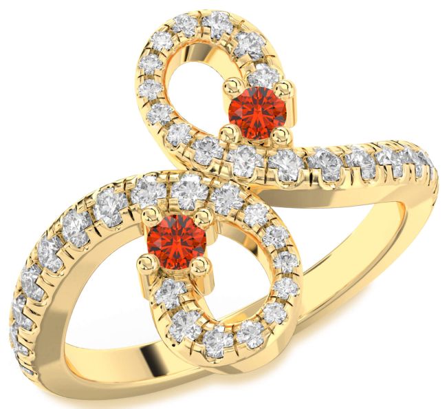 Diamond Fire Opal Gold Silver Infinity Round Two Stone Pave Ring
