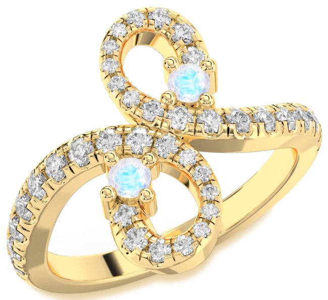 Diamond Moonstone Gold Infinity Round Two Stone Pave Ring