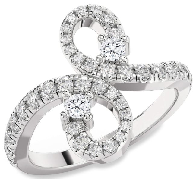 Diamond Silver Infinity Round Two Stone Pave Ring