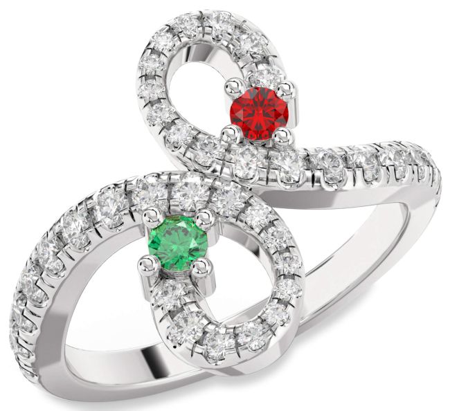 Diamond Silver Infinity Round Two Stone Pave Promise Ring