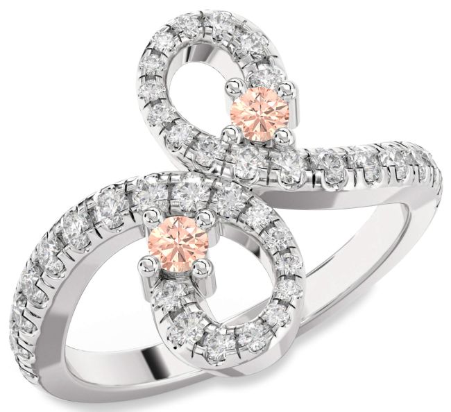 Diamond Morganite Silver Infinity Round Two Stone Pave Ring