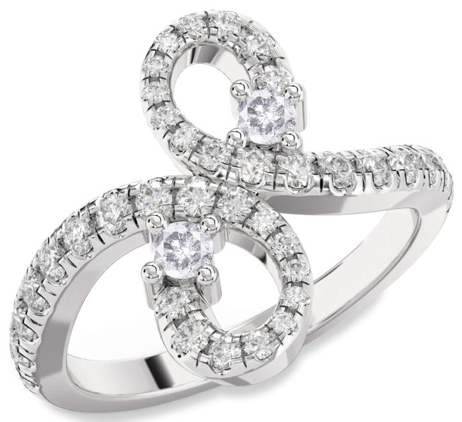Salt & Pepper Diamond Silver Infinity Round Two Stone Pave Ring