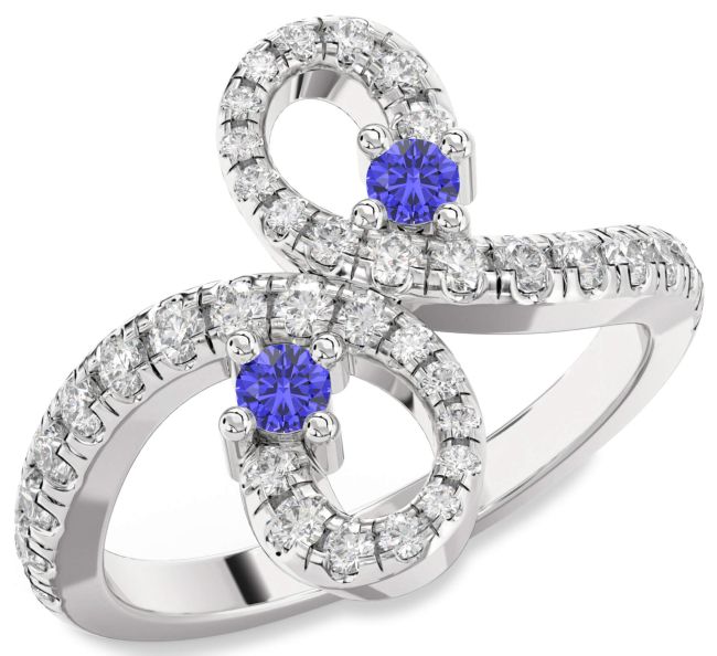Diamond Tanzanite Silver Infinity Round Two Stone Pave Ring