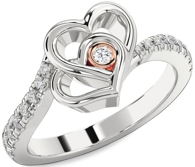 Diamond Silver & 10K Rose Gold Heart Ring