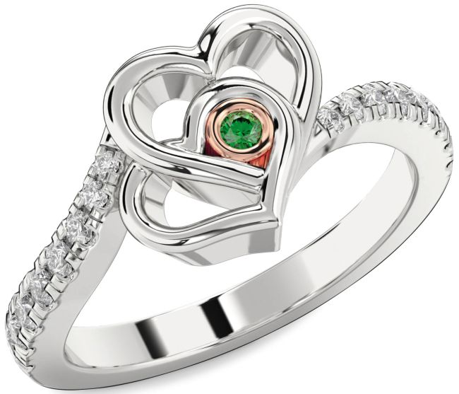 Diamond Emerald White Rose Gold Heart Ring