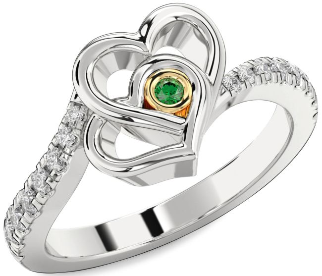 Diamond Emerald Gold Silver Heart Ring