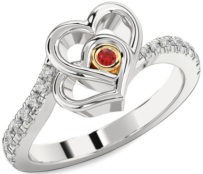 Diamond Ruby Gold Silver Heart Ring