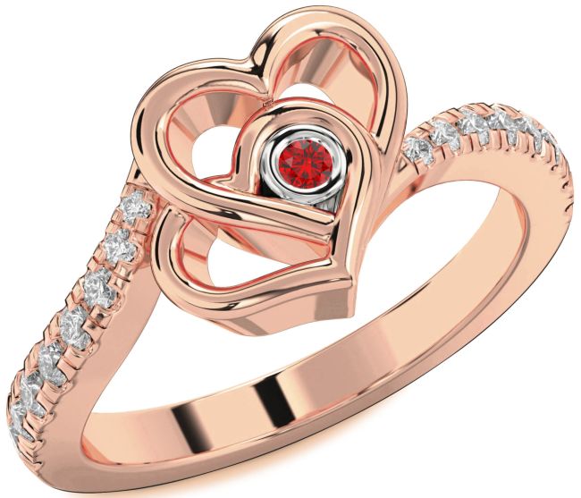 Diamond Ruby Rose Gold Silver Heart Ring
