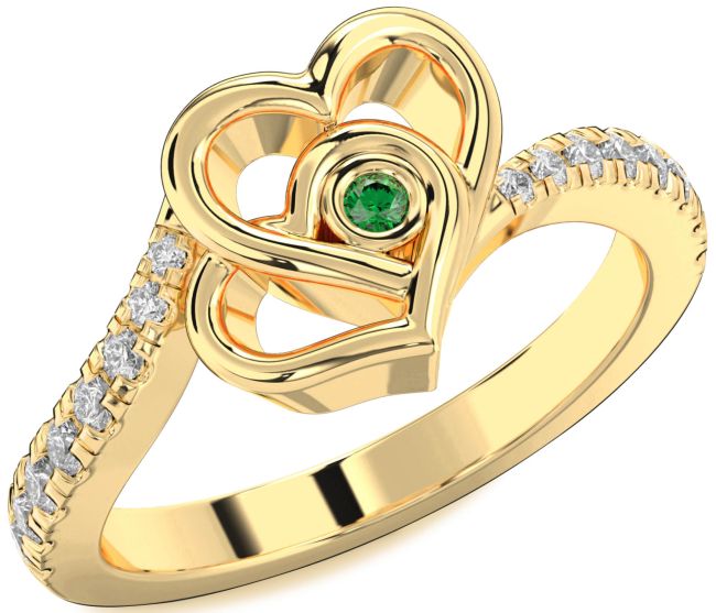 Diamond Emerald Gold Heart Ring