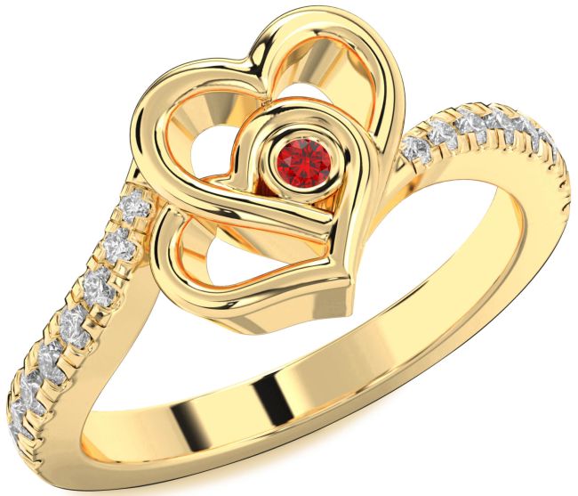 Diamond Ruby Gold Heart Ring