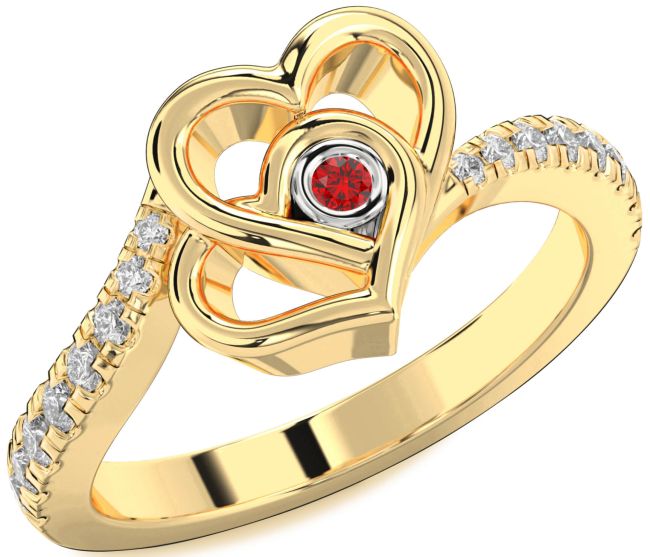 Diamond Ruby Gold Silver Heart Ring