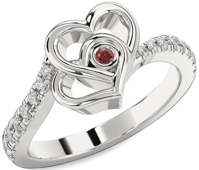 Diamond Garnet Platinum Heart Ring