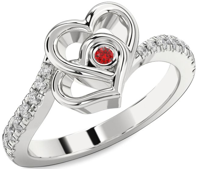 Diamond Ruby Platinum Heart Ring