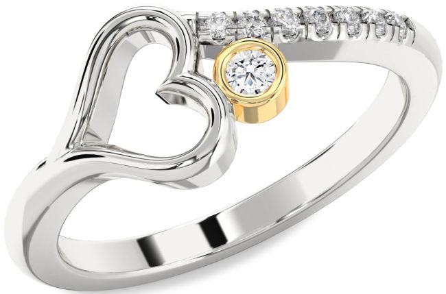 Diamond White Yellow Gold Heart Promise Ring
