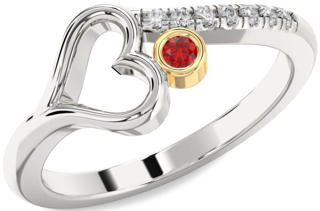 Diamond Ruby Gold Silver Heart Promise Ring